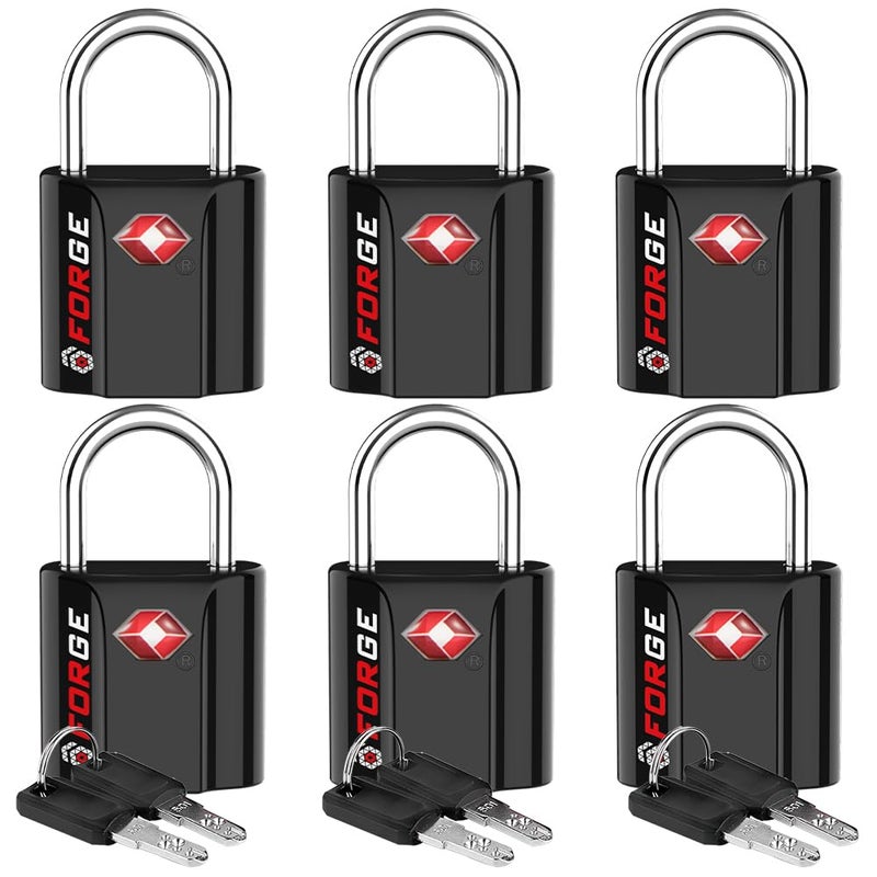Forge Smal TSA Approved Luggage Locks: Ultra Secure dimple Key Locks with zinc Alloy Body, for Luggage, Travel Cases, Backpacks, Suitcase and More. Black 6PK. - Image 1
